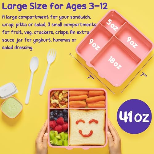 Kids Bento Lunch Box with Toddler Insulated Water Bottle Lunch Bag (A9. Cotton Candy)