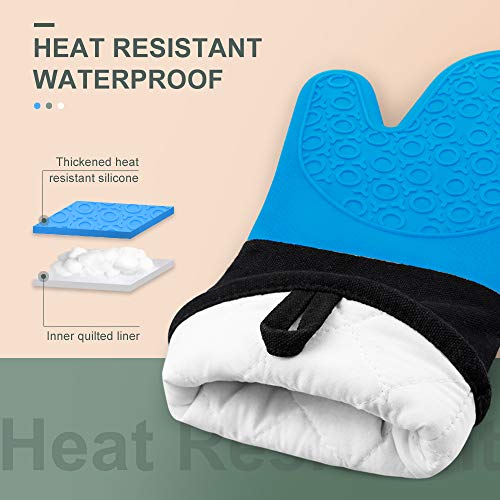 Silicone Oven Mitts (Blue & Black / 14.6in Oven Mitts)