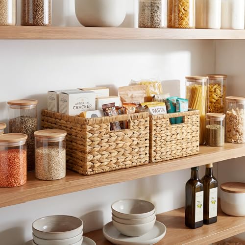 Wicker Baskets for Storage (Natural (Water Hyacinth) / 11½"L x 11½"W x 7"H + 9¾"L x 9¾"W x 6½"H)