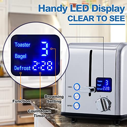 2 Slice Stainless Steel Toaster with Digital LED Display (Silver Stainless Steel / 2 Slice)