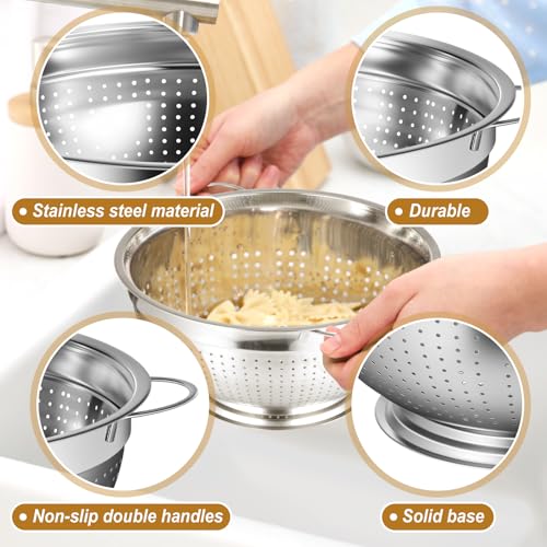 2 Pack 8 Quart Heavy Duty Stainless Steel Colander with Footed Base and Handles Pasta Spaghetti Berry Fruit Vegetable Kitchen Food Strainer Basket (8 Quart)