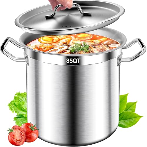 Commercial Grade Stainless Steel Stock Pot with Lid (35 Quarts)