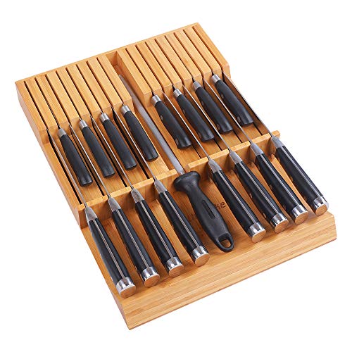 In drawer Knife Block Bamboo Kitchen Knives Drawer Organizer Large (Natural / 16 Holder)
