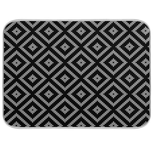 Super Absorbent Dish Drying Mat (Black Moroccan Rhombus Plaid / 16" x 18")