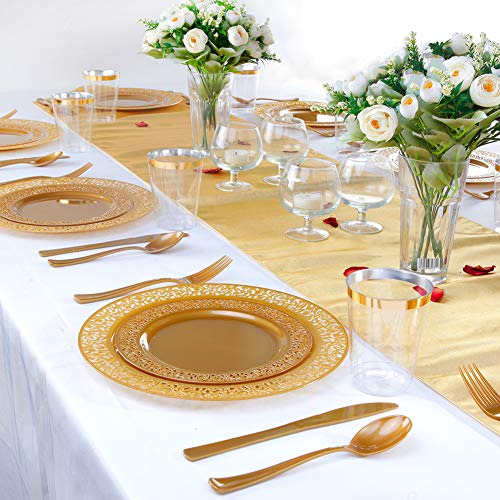 102 PCS Brown Gold Plastic Plates (102 Pieces / Solid Gold)