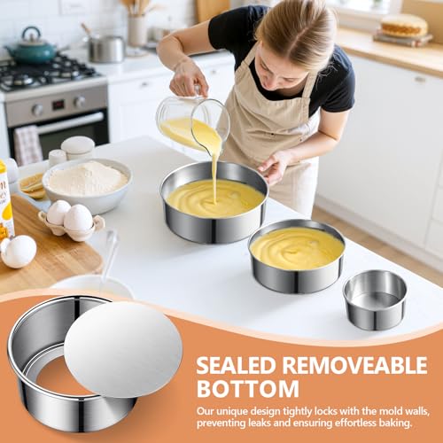 4/7/9-Inch Cake Pan Set, Removable Bottom, 304 Stainless Steel (4 Inch, 7 Inch, 9 Inch (Set of 3))