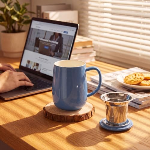 20 OZ Porcelain Tea Mug with Infuser and Lid (Dusty Blue)