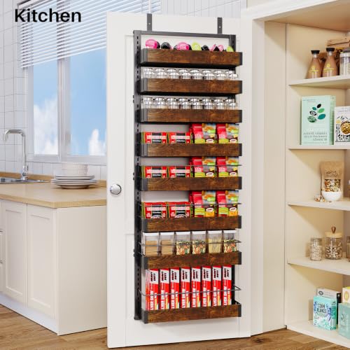 8 Tiers Wooden Over Door Organizer (Rustic Brown / 17" W x 6" D x 69" H)