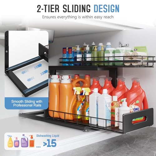 Under Sink Organizer Upgrade To Professional Rails (Black / 2 Pack-21"Dx12.8"-16.9"H)