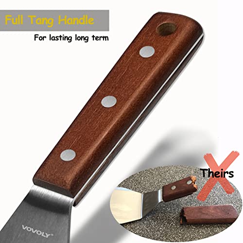 Professional Metal Spatula for Cast Iron Skillets and Flat Top Grills (3''x5''_Wooden Handle)
