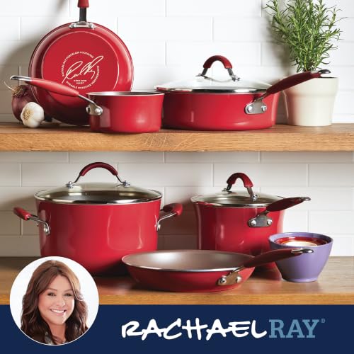 Cucina Nonstick Cookware Pots and Pans Set (Cranberry Red / 14 Piece)