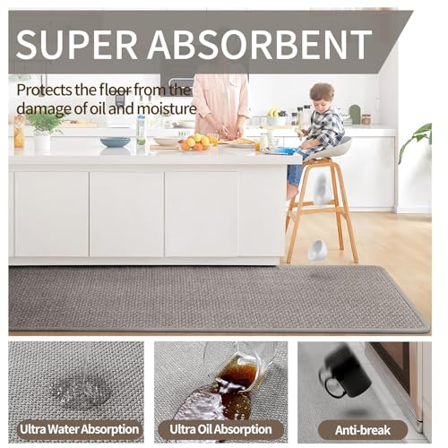 Long Kitchen Runner Rugs Kitchen Mat Non Slip Washable Gray 17"x71" (8.333 Sq Ft)
