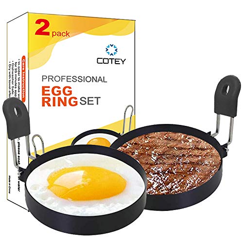 3.5" Egg Rings Set of 2 with Silicone Handle (Black)