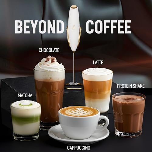 Powerful Milk Frother Wand With Duracell Batteries (Gift Box White Gold / Z1 Motor + Batteries)