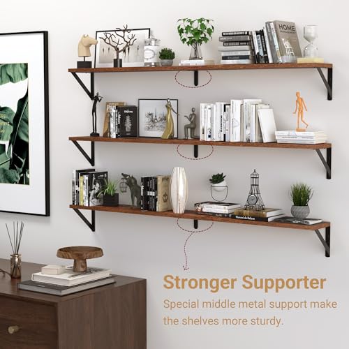 48 Inch Large Wall Bookshelves Set of 3 (Rustic Brown / 47.24"W x 5.9"D x 5.4"H,Set of 3)