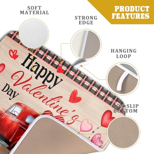 Valentine's Day Truck Dish Drying Mat 16x18 inch Love Heart Washable Absorbent Dishes Pad Dish Drainer Mat for Kitchen Counter Sink Coffee (Love Heart Truck / 16 x 18 inch)