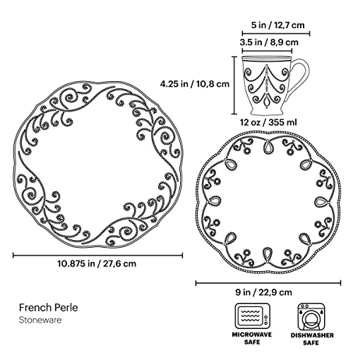 French Perle Assorted Plates (12-Piece Dinnerware Set, Mugs)