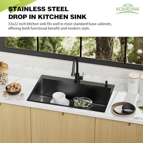 Black 33x22In Drop In Kitchen Sink (33x22 Black)