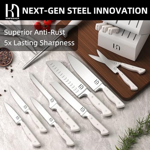 15 pc Japanese Kitchen Knife Block Set (White)