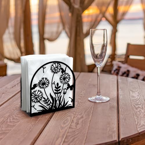 Dandelion Decorative Black Metal Napkin Holder for Table