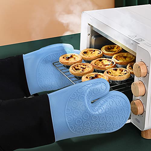 Silicone Oven Mitts (Sky Blue & Black / 14.6in Oven Mitts)