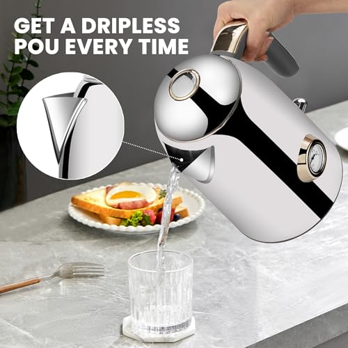 57oz Electric Kettle with Thermometer (Glossy Silver)