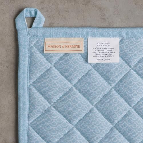 100% Cotton Oven Mitt & Pot Holder Set (077 - Ibiza - Blue / 7.5" x 13" & 8" x 8" (Oven Mitt & Pot Holder))