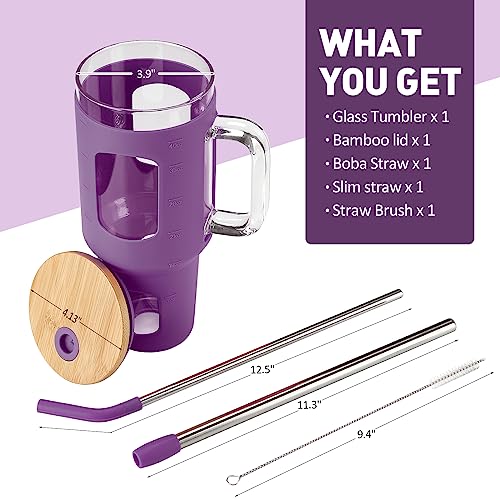 Glass Tumbler with Straw and Lid (Dark Purple / 40 Ounces)
