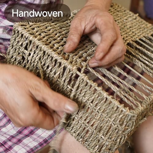 Wicker Storage Baskets for Shelves (Natural(Seagrass) / 11 ½"L x 9 ½"W x 5"H)
