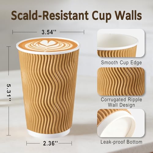 500 Pack 16oz Insulated Disposable Paper Coffee Cups Champagne (Champagne-500 / 16 oz)