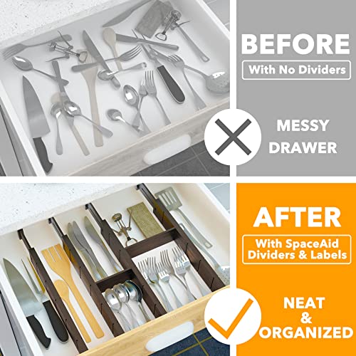 Bamboo Drawer Dividers with Inserts and Labels (2.35''H, 17''-22''L, 4 Dividers / BLACK)