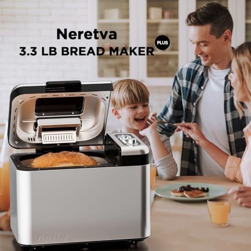 3.3LB &15-in-1 Bread Maker Dual Heaters with Auto Nut Dispenser (Silver)