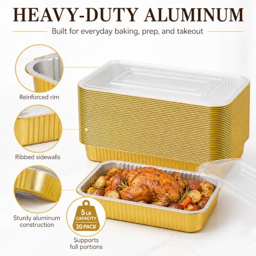 20 Pack 11"×8"×2" Aluminum Pans with Lids Heavy Duty (20 Count)