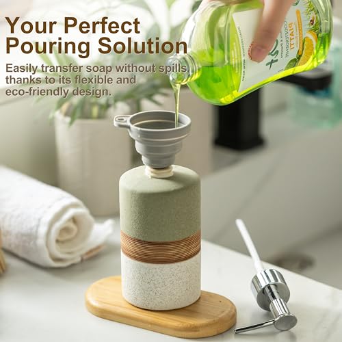 Ceramic Dish Soap Dispenser for Bathroom Shower Hand Soap Dispenser (Green and White / 1xSoap Dispenser)