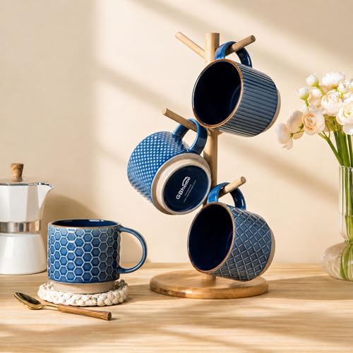 15 OZ Stackable Coffee Mugs Set of 4 (Moonlight Blue / 15 Ounces)