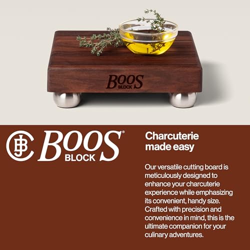 B Series Square Wooden Walnut Cutting Board 12”x12” (9"L x 9"W / Walnut with Stainless Steel Feet)