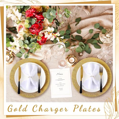 12 Pcs Gold Charger Plates Bulk 13 Inch Texture Strip Plastic (Texture Strip / Gold)