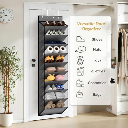 10 Tiers Mesh Over Door Shoe Organizer Storage (Grey-1 Pack of 10 Cell)