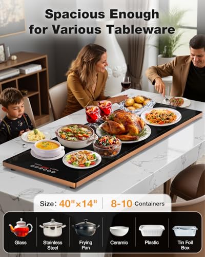 Electric Warming Tray (40″×14″ / Gold)