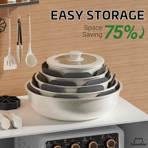 23 Pcs Pots and Pans Set Non Stick (Cream White / 23Pcs)