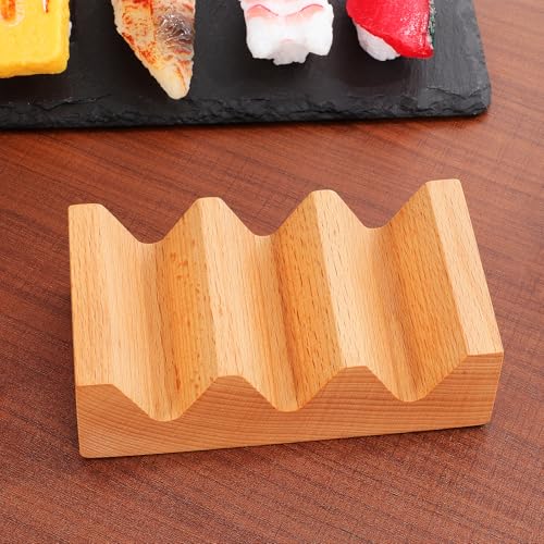Wooden Taco Holder 3 Slot Sushi Handroll Stand V Shape Tray