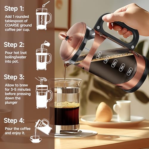 34 Ounce French Press Coffee Maker Copper Stainless Steel Coffee Press (Copper-R / 34 oz)