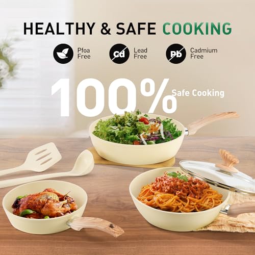 12 Piece Kitchen Cookware Sets (12-piece / Beige)