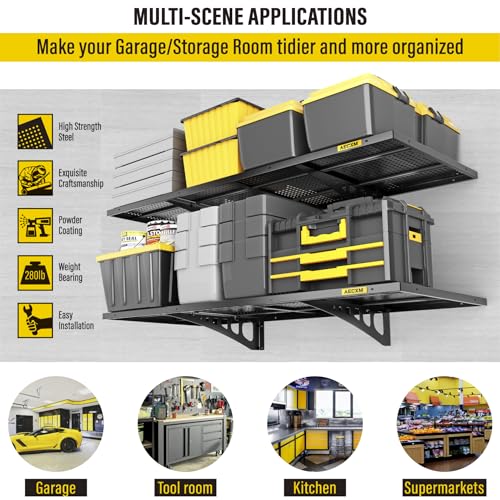 2 Pack 1.64x4ft Adjustable Garage Wall Shelving 560lbs Load Capacity Heavy Duty Wall Mounted Storage Shelf Metal Floating Shelves for Garage (2pack-1.64x4ft / Black)