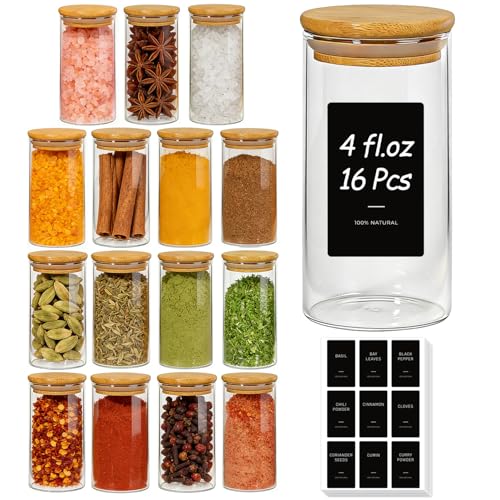 Glass Spice Jars 4oz 16 Pack (0.125 Qt x 16)