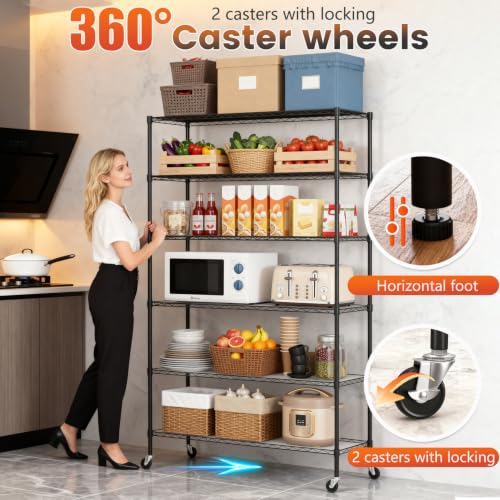 6 Tier Wire Storage Shelves with PP Shim (Black / 45×18×82 with PP Shim)