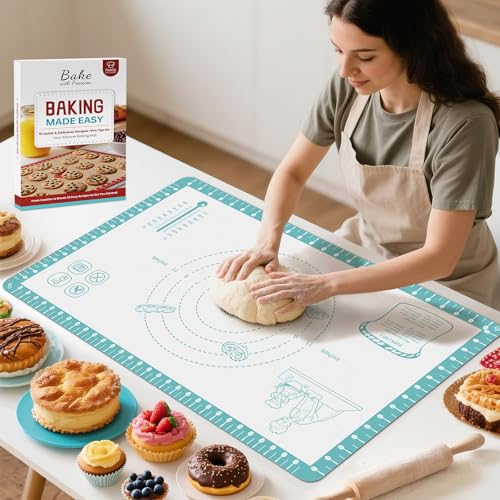 Non Stick Silicone Pastry Mat with 10 Quick Recipes (Mint / 28"L x 20"W)