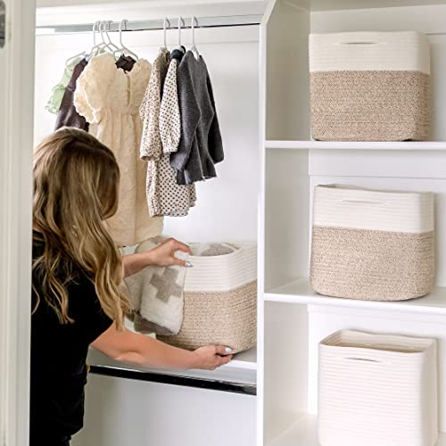 Storage Cubes 11 Inch Cotton Rope Woven Baskets for Organizing (Off White & Mixed Brown)