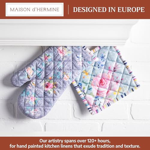 100% Cotton Oven Mitt & Pot Holder Set (054 - Sweet Rose Lavender - Lush / 7.5" x 13" & 8" x 8" (Oven Mitt & Pot Holder))