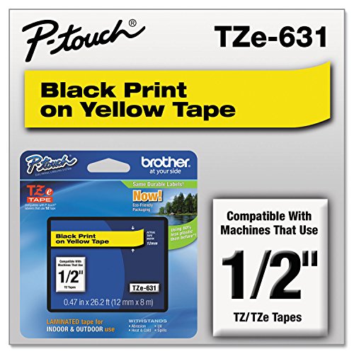 Genuine P Touch TZE (Black on Yellow / 12mm (0.47”) / Pack of 1)